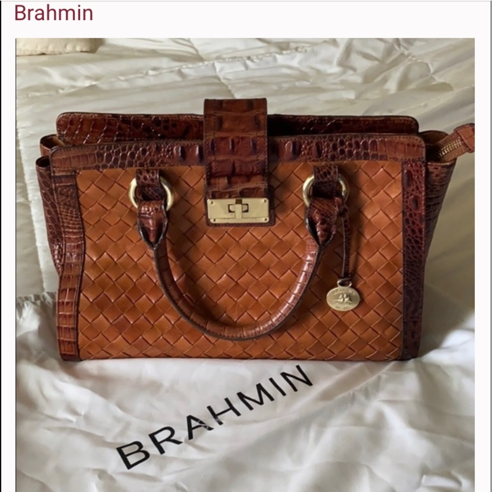 Brahmin Cognac woven leather bag